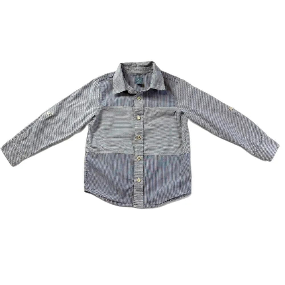 Baby Gap Toddler 5 yrs Boys Striped Panel Long Sleeve Roll-Tab Button-Down Shirt